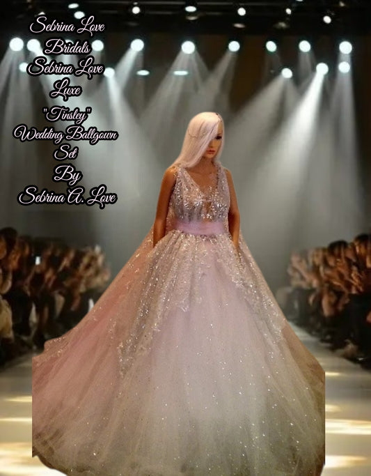 "TINSLEY" Silver, White & Pink Lace & Tulle Wedding Ballgown Set