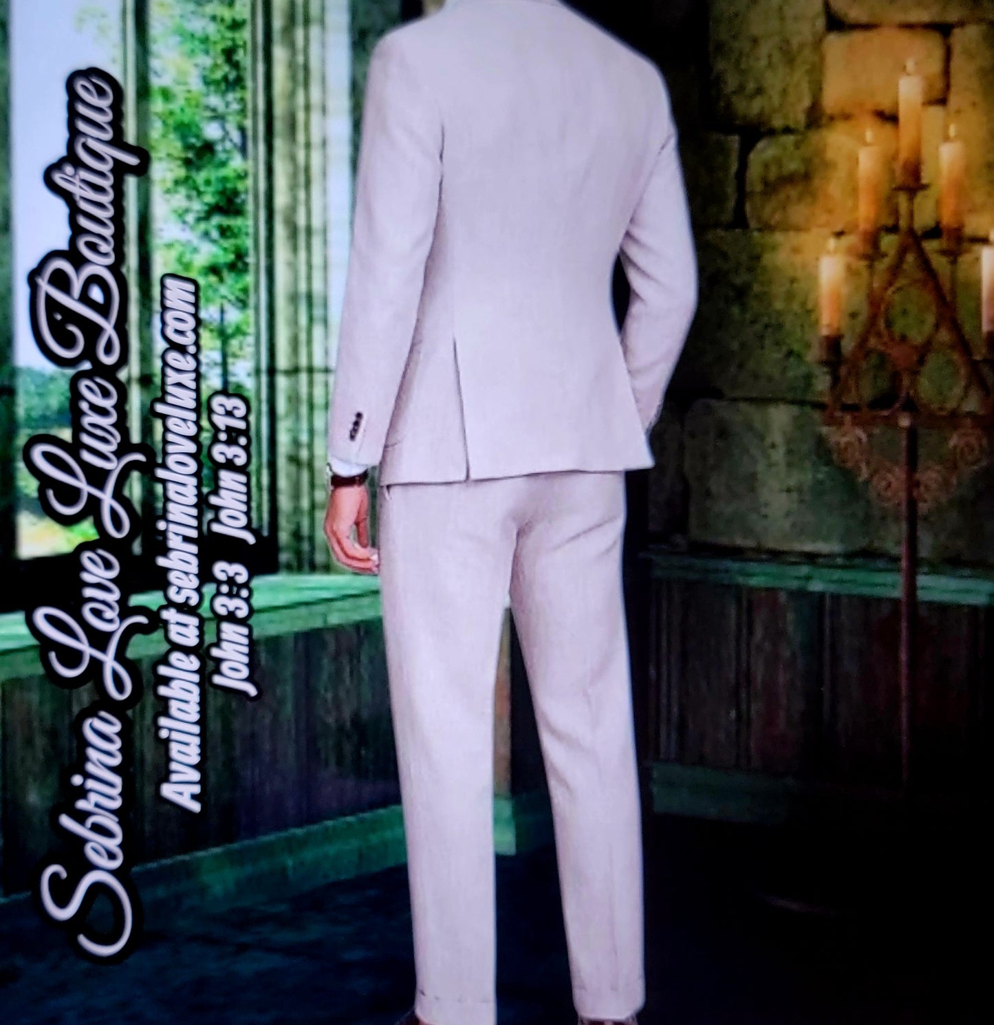 Men's Ivory Stone 2 Piece Jacket & Pants Suit