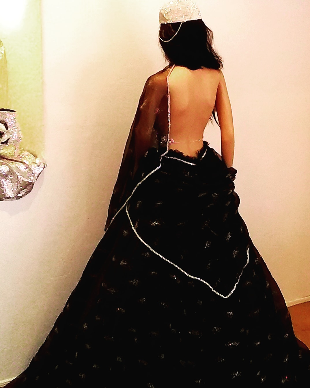 "TWILA" Custom Order Gothic Romance Black & Silver Crystal Stardust Organza Tulle Wedding Ballgown Set