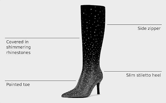 Sexy Black Sparkly Rhinestone Crystal Knee Boots