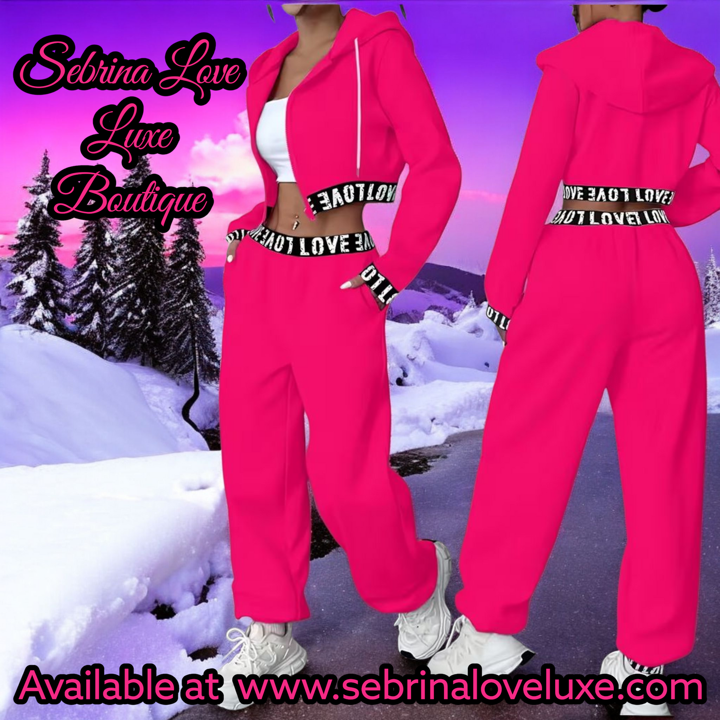 Hot Pink Logo Graphic 2pc Loungewear Jogger Set