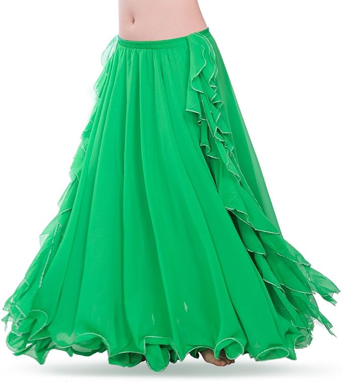 Romantic Green Chiffon Ruffled Boho Maxi Skirt