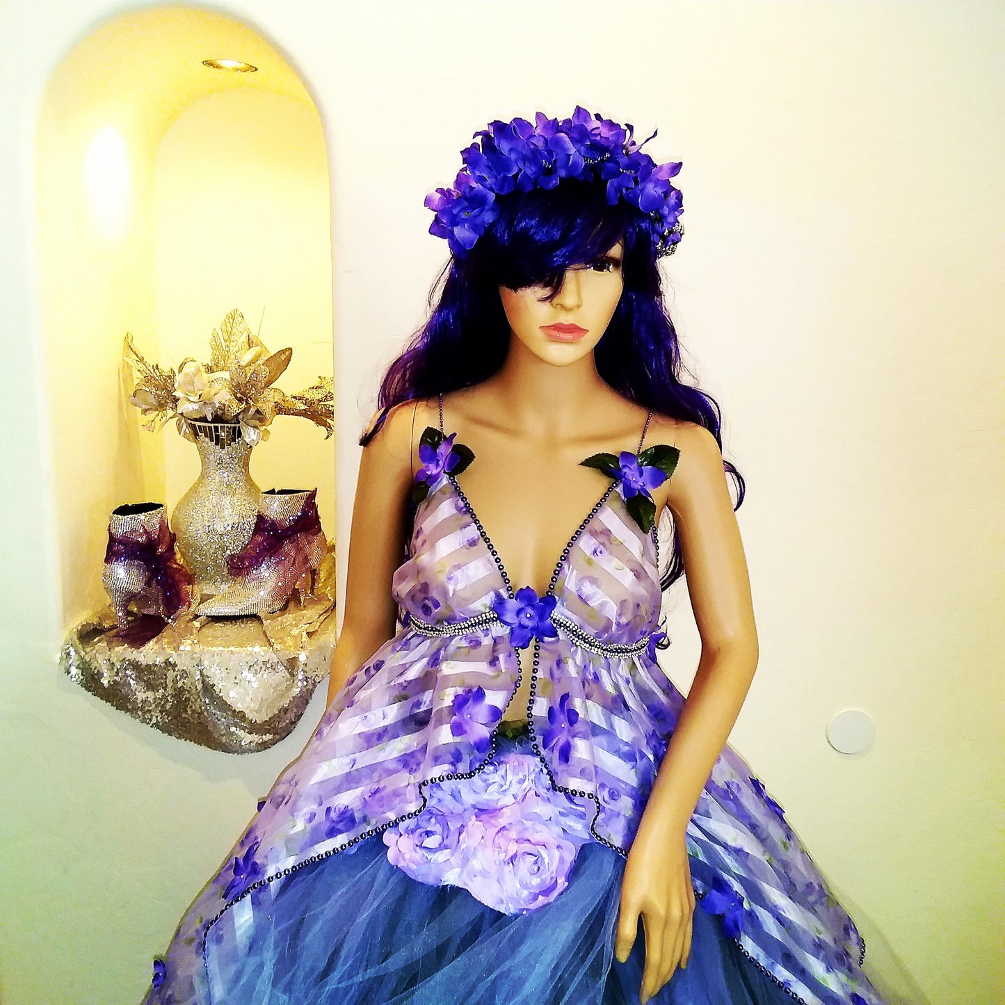 "LEILANI" Lavender & Hunter Green Organza & Tulle Wedding Ballgown Set