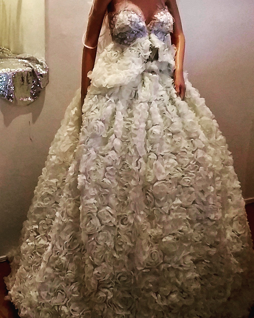 "CELINE" Ivory 3D Chiffon Rosette Lace Crystal Wedding Ballgown Set