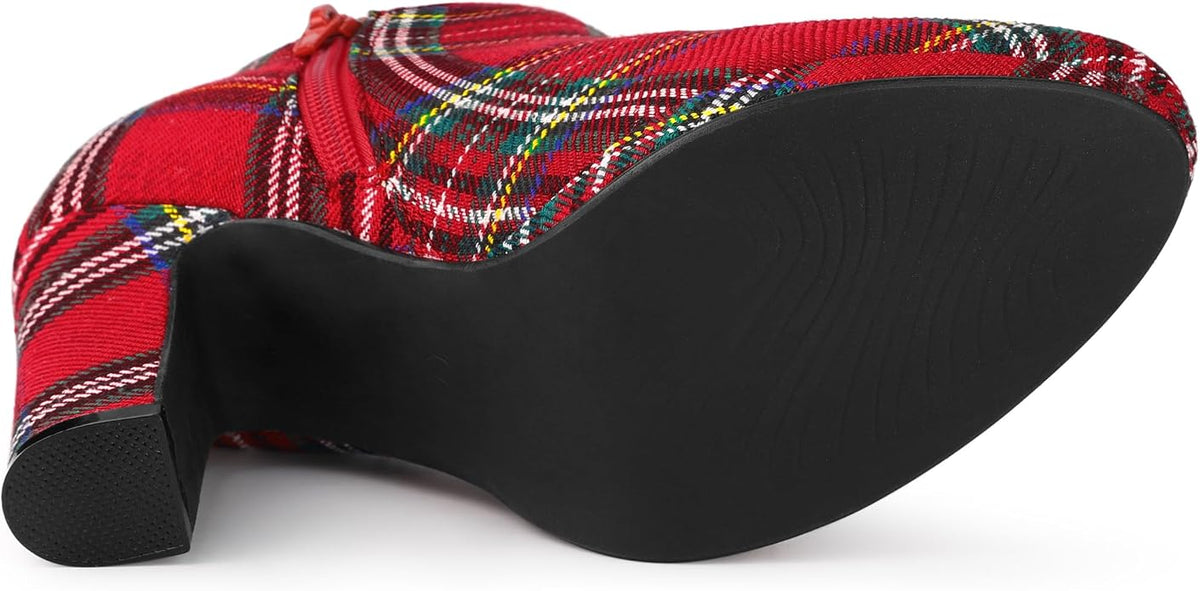 Scottish Inspired Red Stewart Tartan Plaid Round Toe Platform Ankle Boots