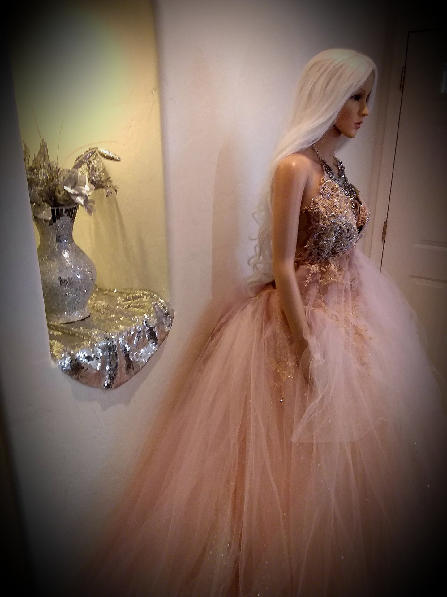"ANNABELLA"Boho Blush Lace & Tulle Wedding Ballgown Set