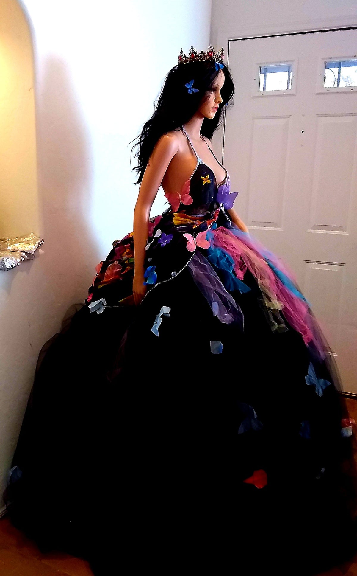🦋TEMPEST🦋 Custom Order Gothic Romance Black Multicolor Butterfly Lace & Tulle Wedding Ballgown Set