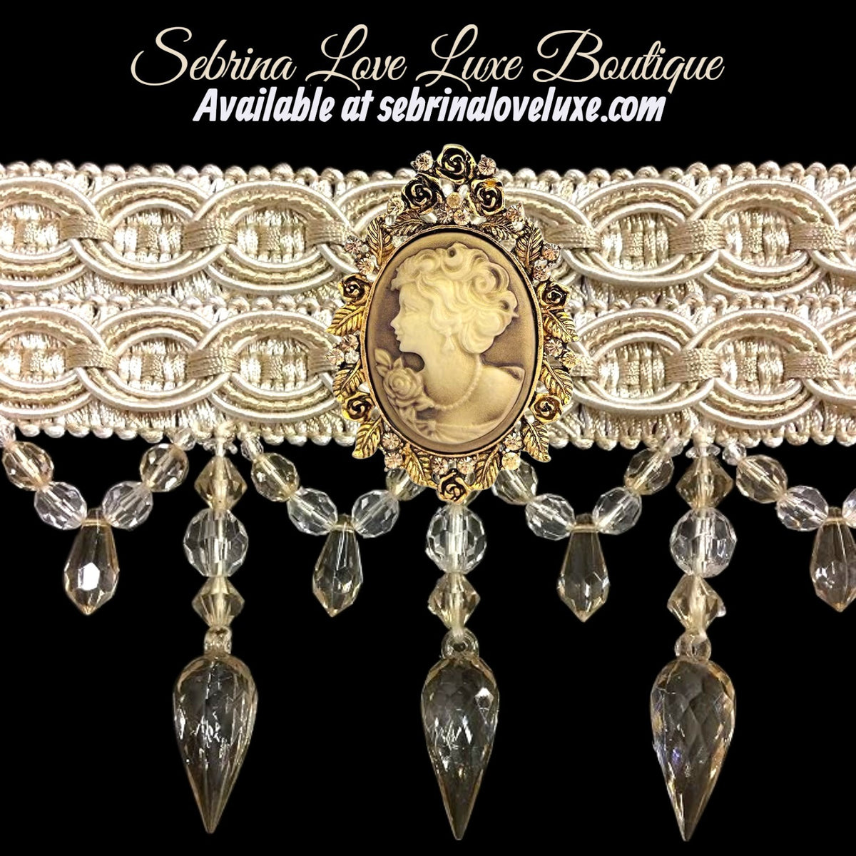 Romance Victorian Style Ivory Beaded Gold Color Cameo Choker Necklace