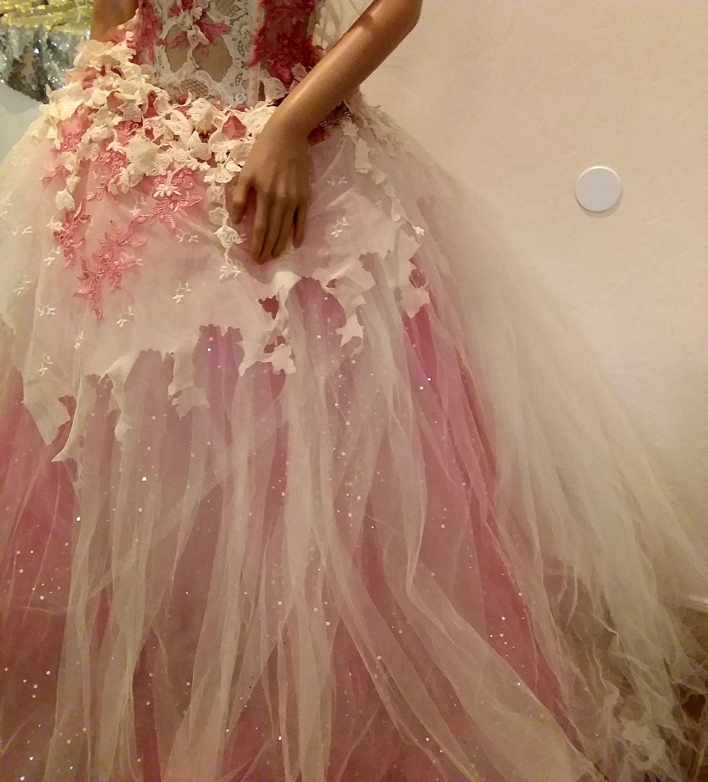 "ELLA" Ivory & Pink Lace & Tulle Wedding Ballgown Set