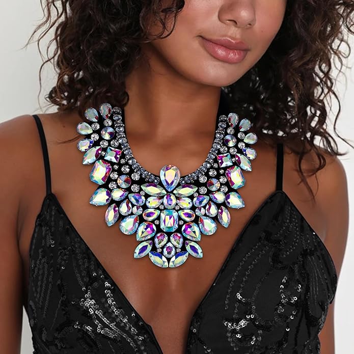 Gothic Romance AB Multicolor Bejeweled Collar Necklace
