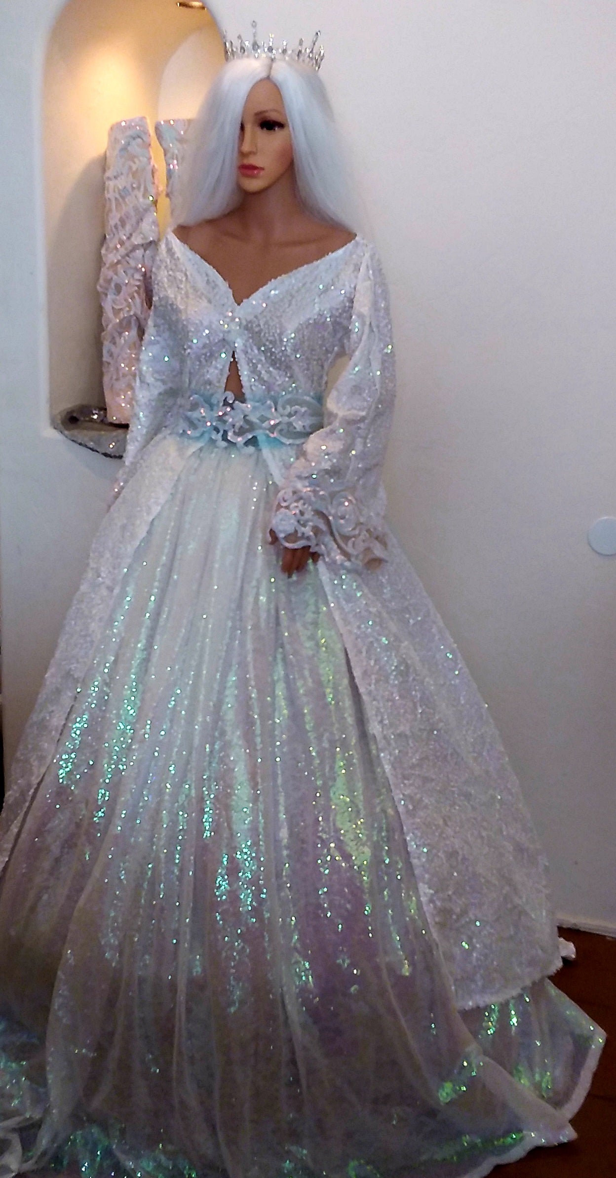 "BELLALUNA" Iridescent White Sequin Wedding Ballgown Set