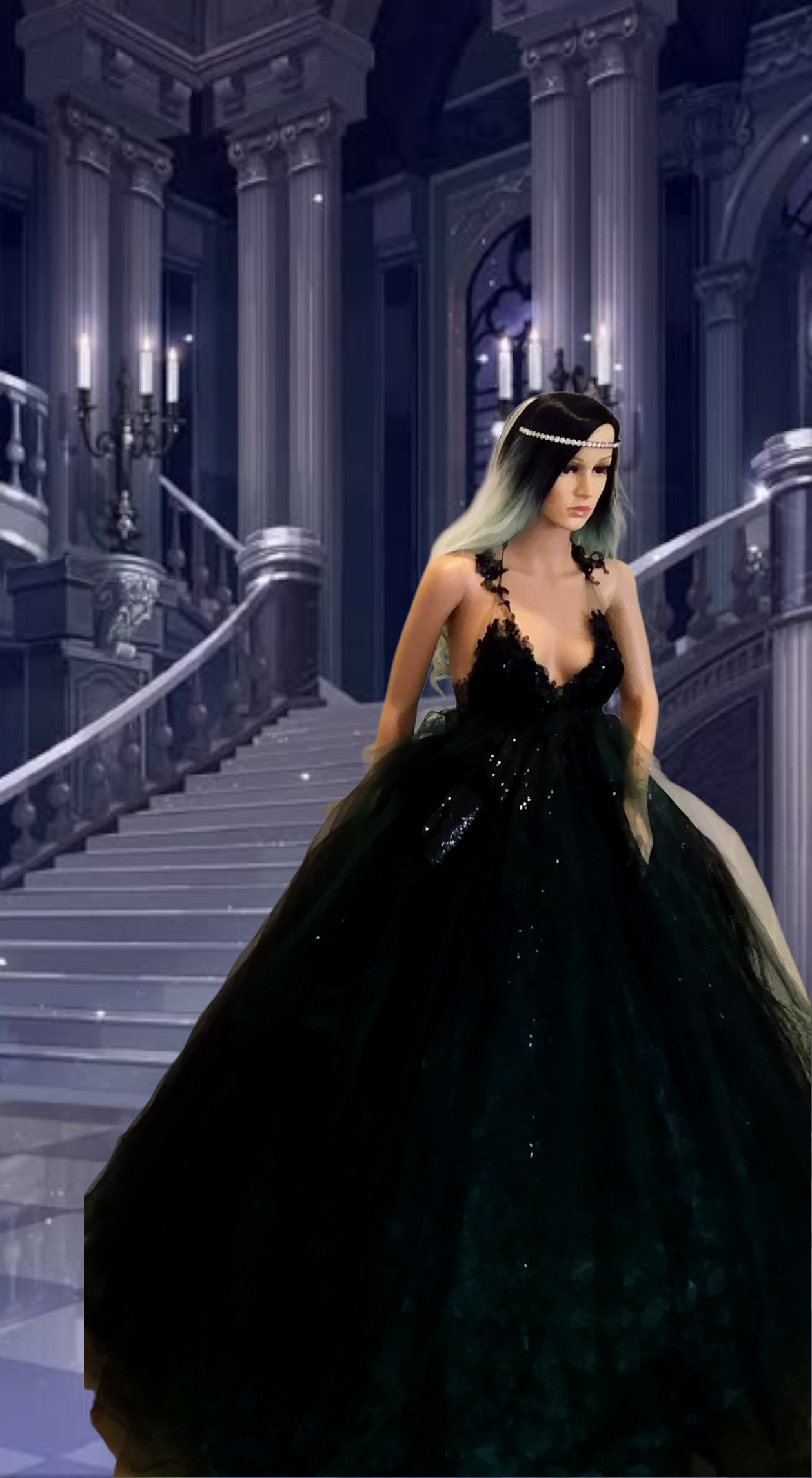 "ESPERANZA" Gothic Romance Black & Green Sequin Lace Tulle 3D Rosette Wedding Ballgown Set (SAMPLE GOWN SET)