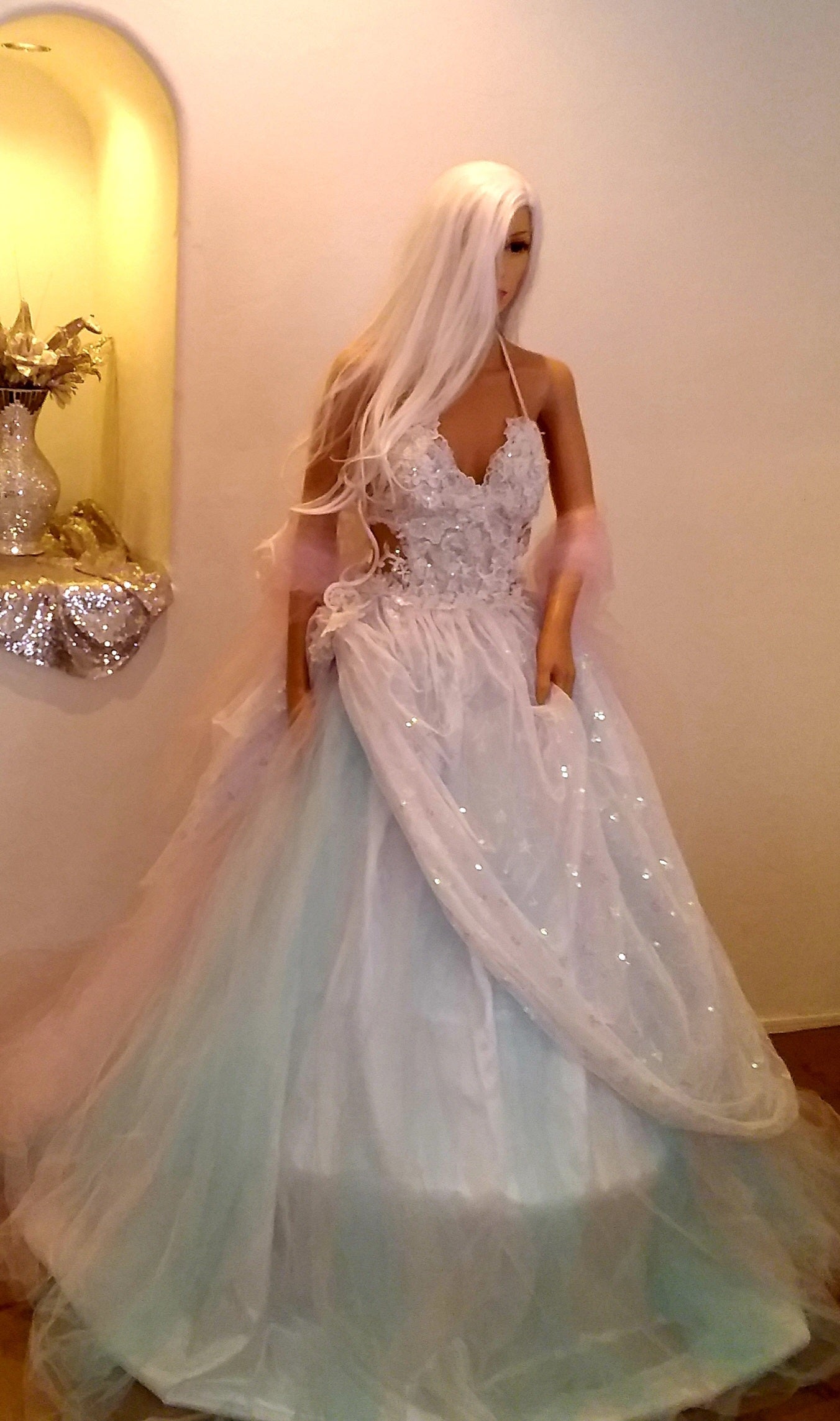 "CISSY" White Lace & Sequin & Tulle Wedding Ballgown Set