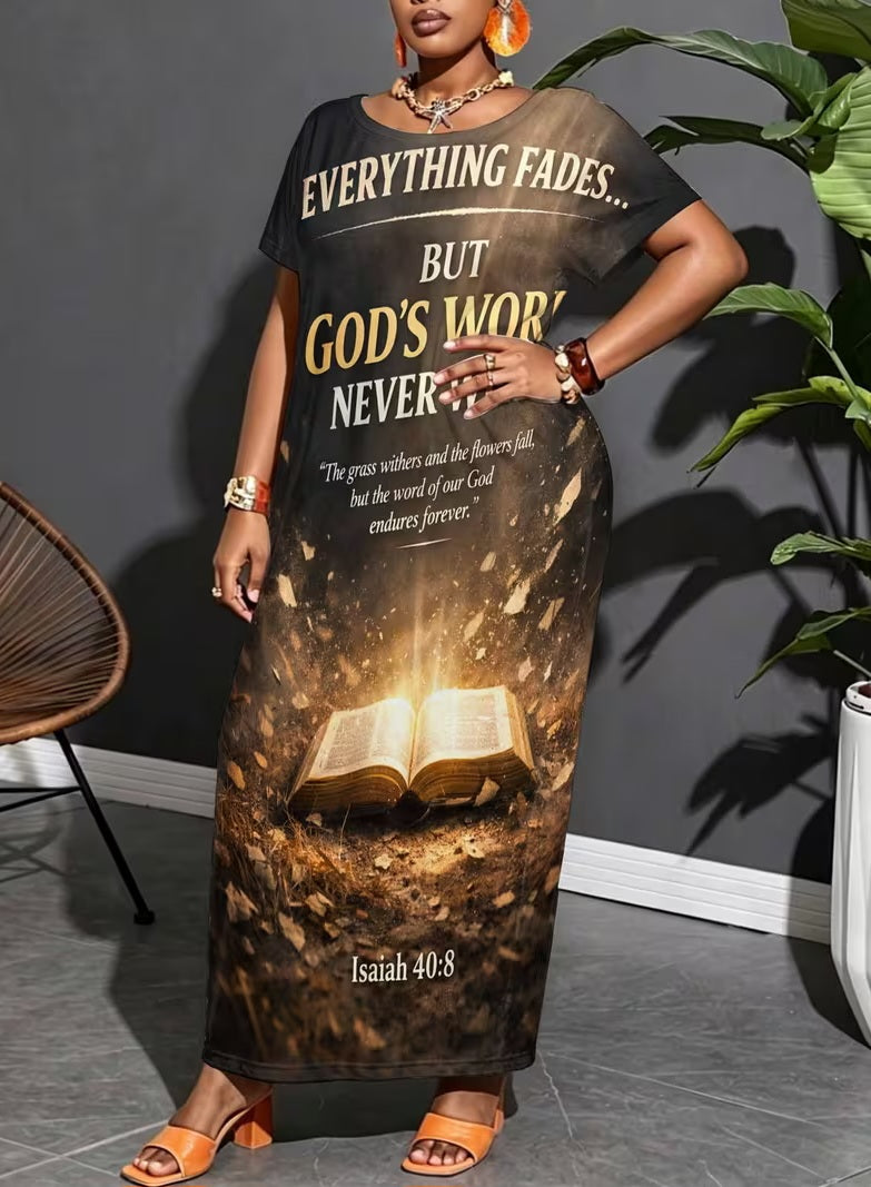 "BIBLE" Black & Gold Inspirational Scripture Maxi Dress