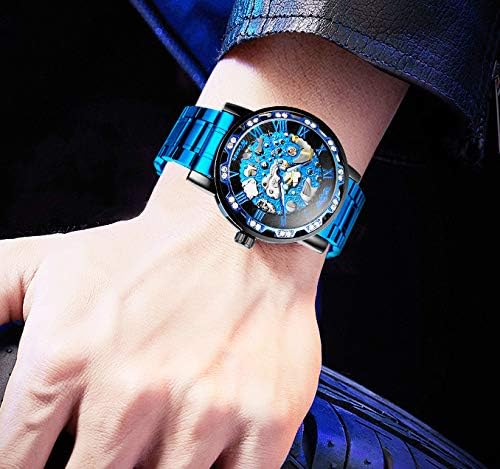 Elegant Cobalt Blue Men's Diamante Crystal Bling Watch