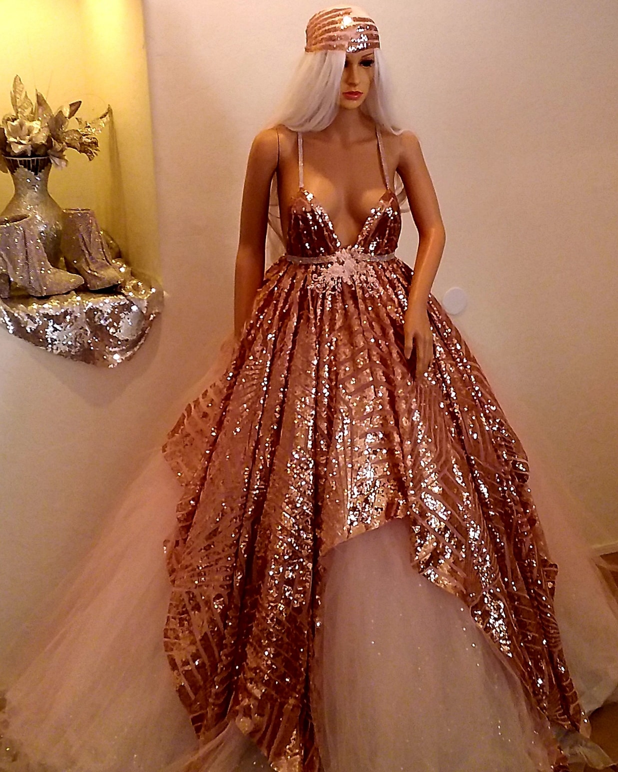 The "HELEN" Gatsby Inspired Art Deco Sequin Lace Crystal Tulle Wedding Ballgown Set