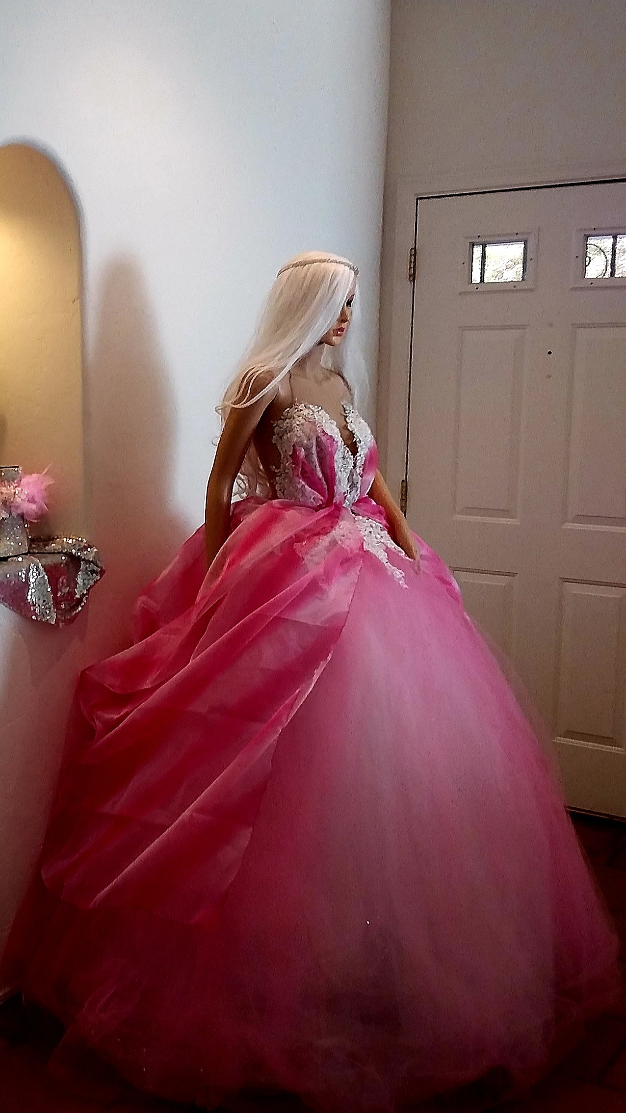 "FARRAH" Pink Tie Dye Organza Wedding Ballgown Set