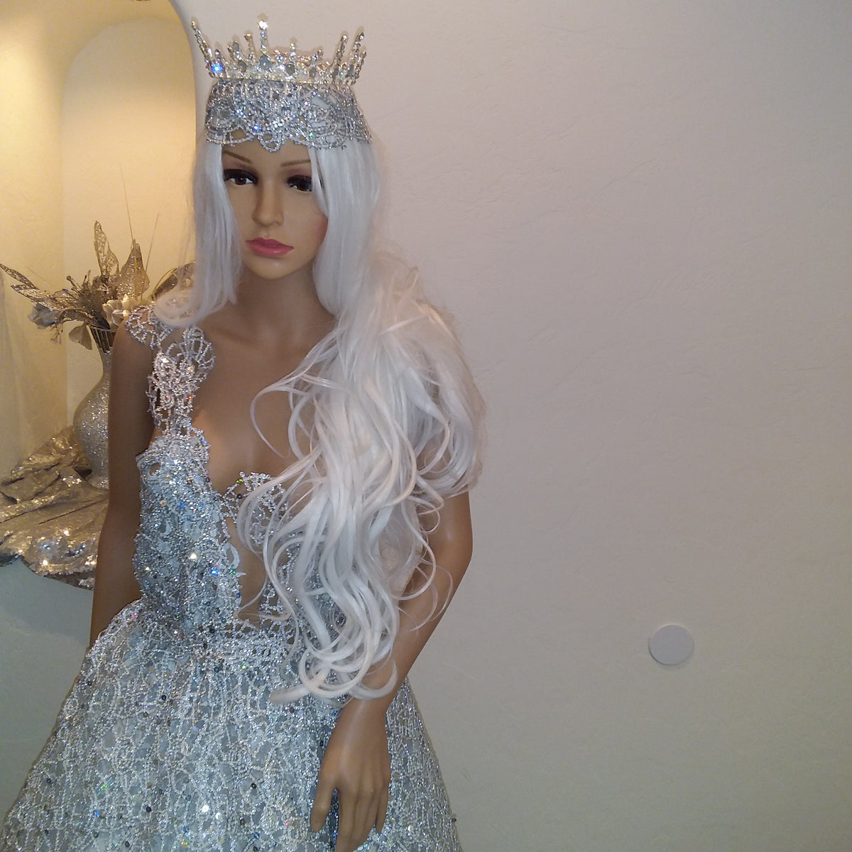 Regal 2pc Medieval Inspired Silver Lace Crystal Rhinestone Bejeweled Bridal Headpiece