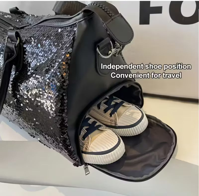 Beautiful Sparkling Black Sequin Carry-on Overnight Luggage Bag