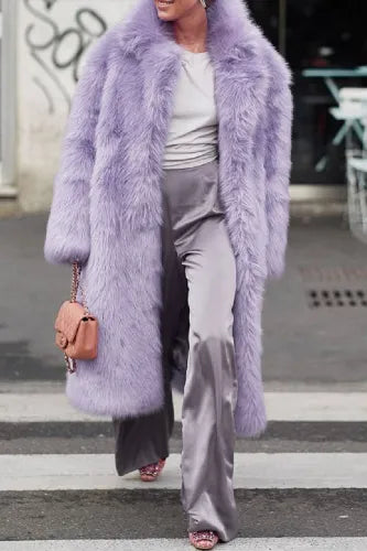 Plush Lavender Faux Fur Coat