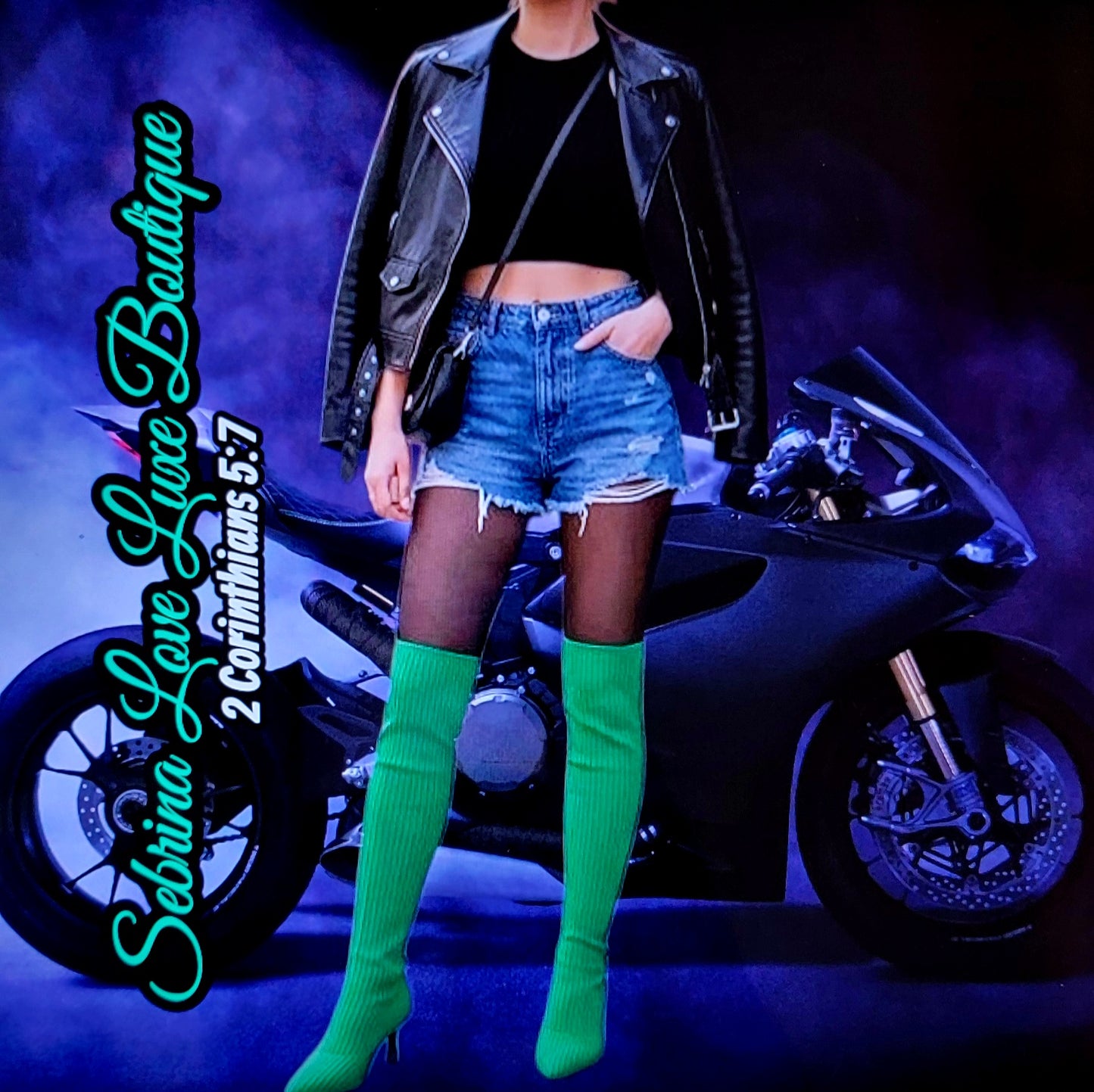 Chic Kelly Green Sweater Knit Thigh Boots