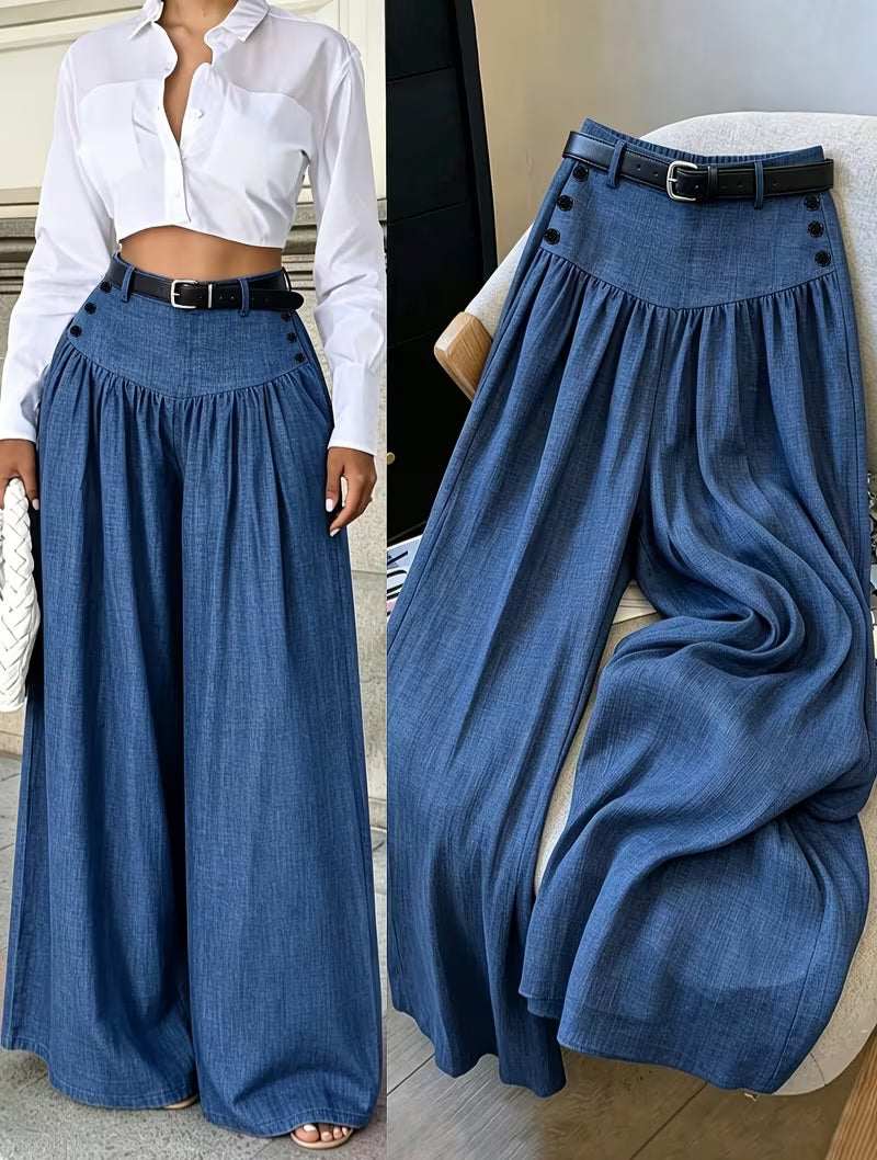 Chic Blue Boho Flowy Wide Leg Pants