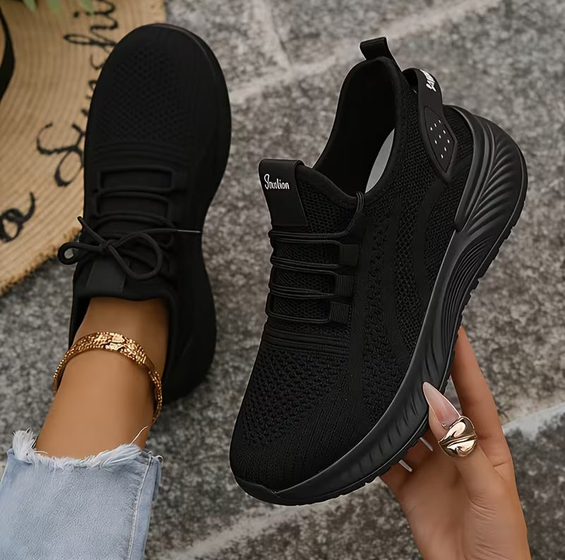 Cute Black Breathable Knit Sneakers
