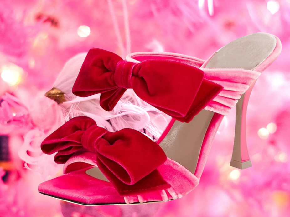 Elegant Pink Velvet Bow Detail Mule Heels