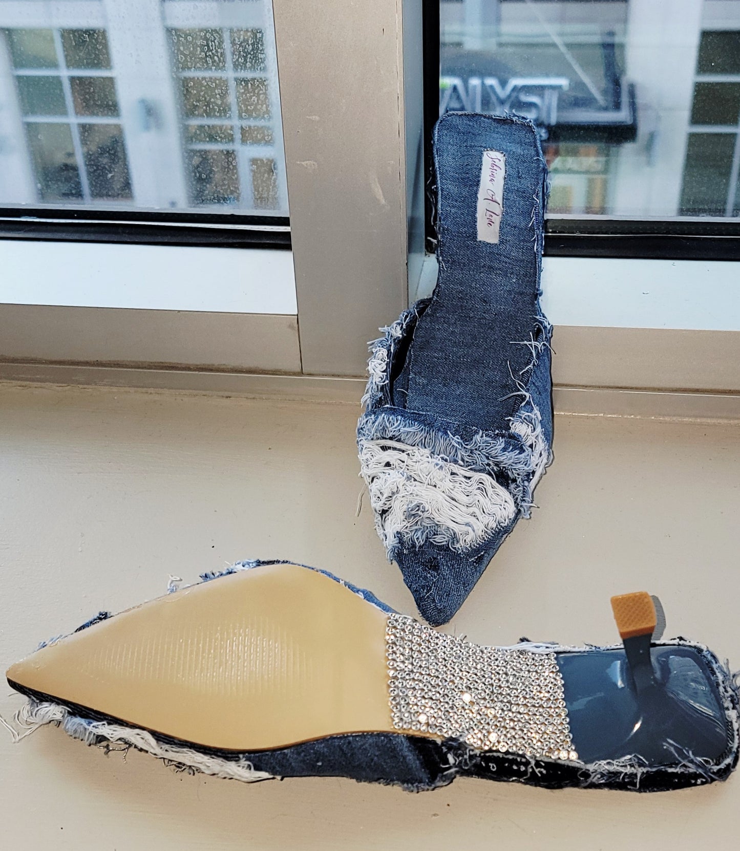 "KIMBERLY ANNE" Denim & Diamonds Crystal Mules