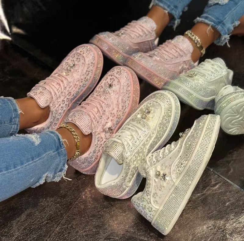 Cute Blush Pink Crystal Rhinestone Bejeweled Sneakers