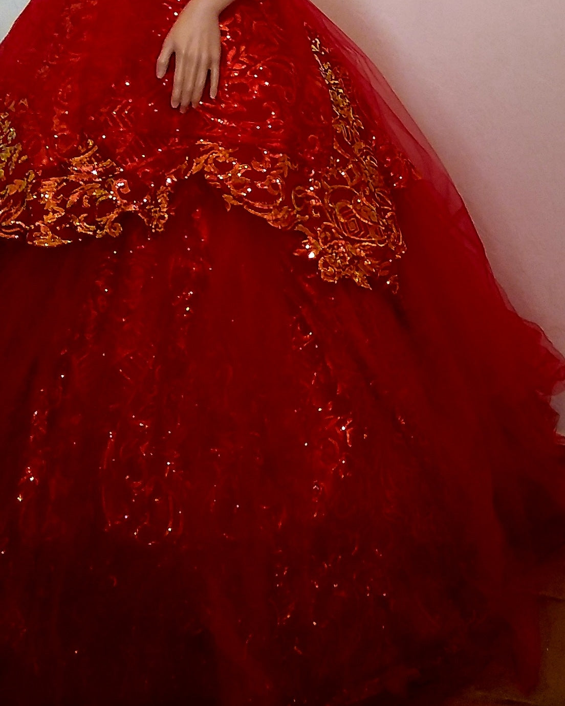 The ❤️‍🔥SHYLOH❤️‍🔥 Red & Gold Embroidered Sequined Crystal Lace & Tulle Wedding Ballgown Set