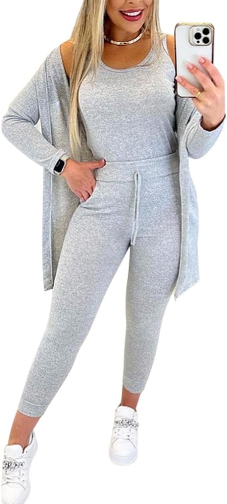 Chic Blue 2 Piece Plus Size Duster & Drawstring Catsuit Jumpsuit Set