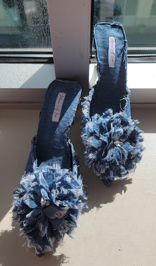 "KIMBERLY" Denim & Diamonds Crystal Mules