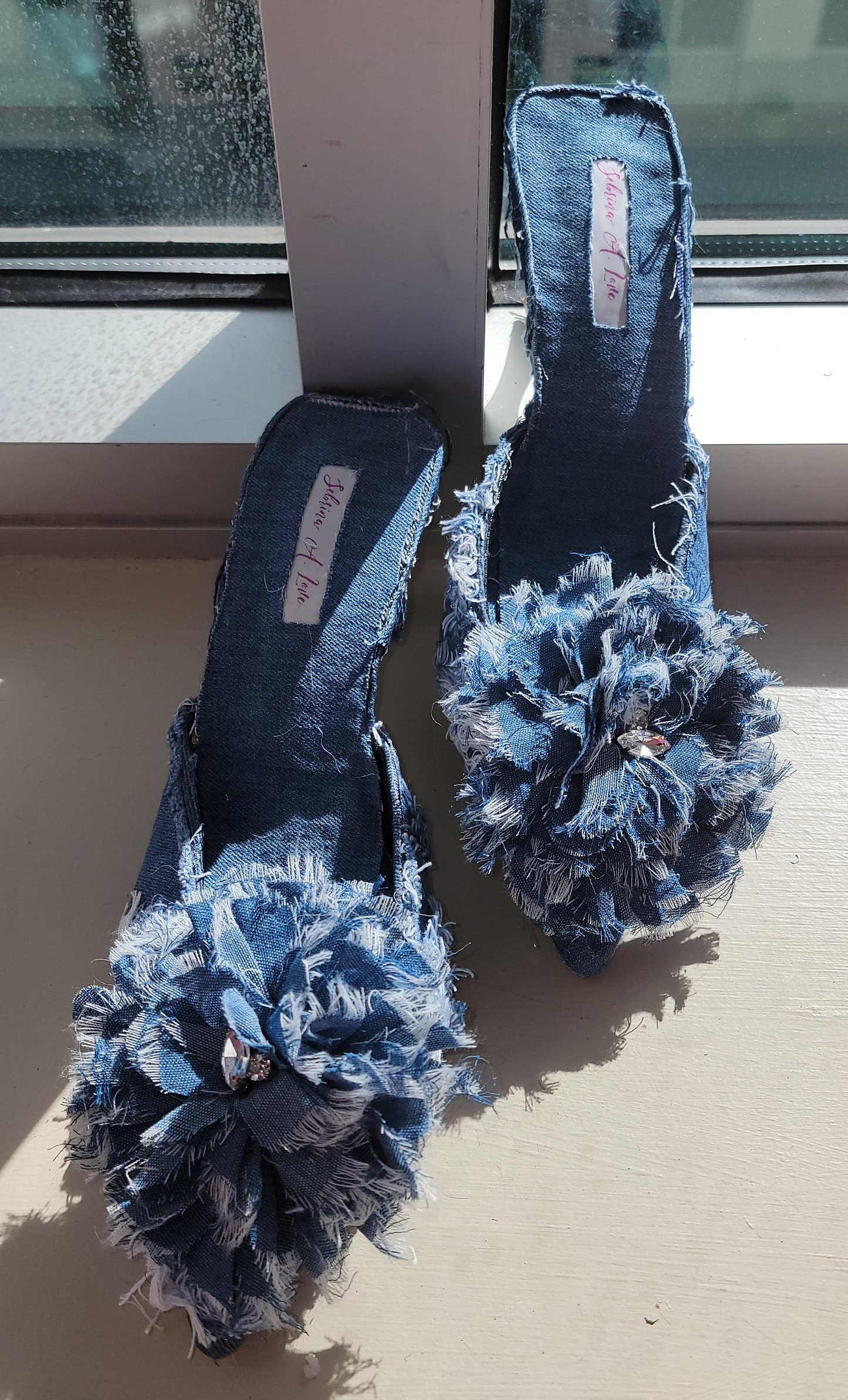 "KIMBERLY" Denim & Diamonds Crystal Mules