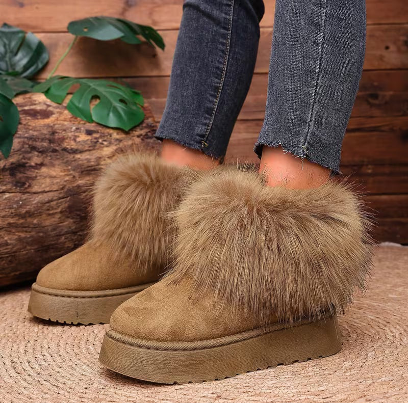 Khaki Tan Faux Fur Trim Outdoor Winter Boots