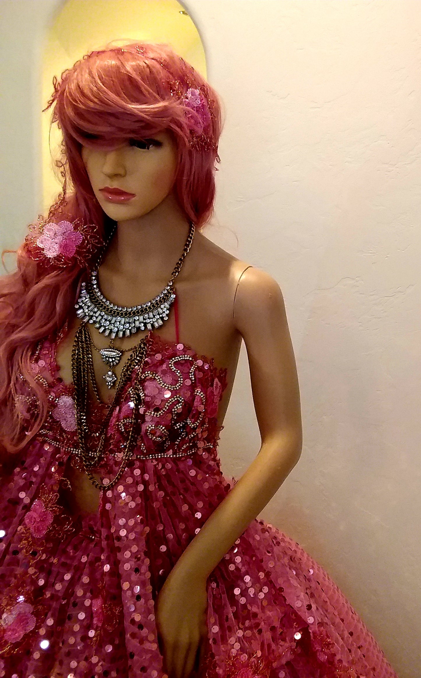 The "SHAYLA" Hot Pink Sequin Lace Crystal Wedding Ballgown Set