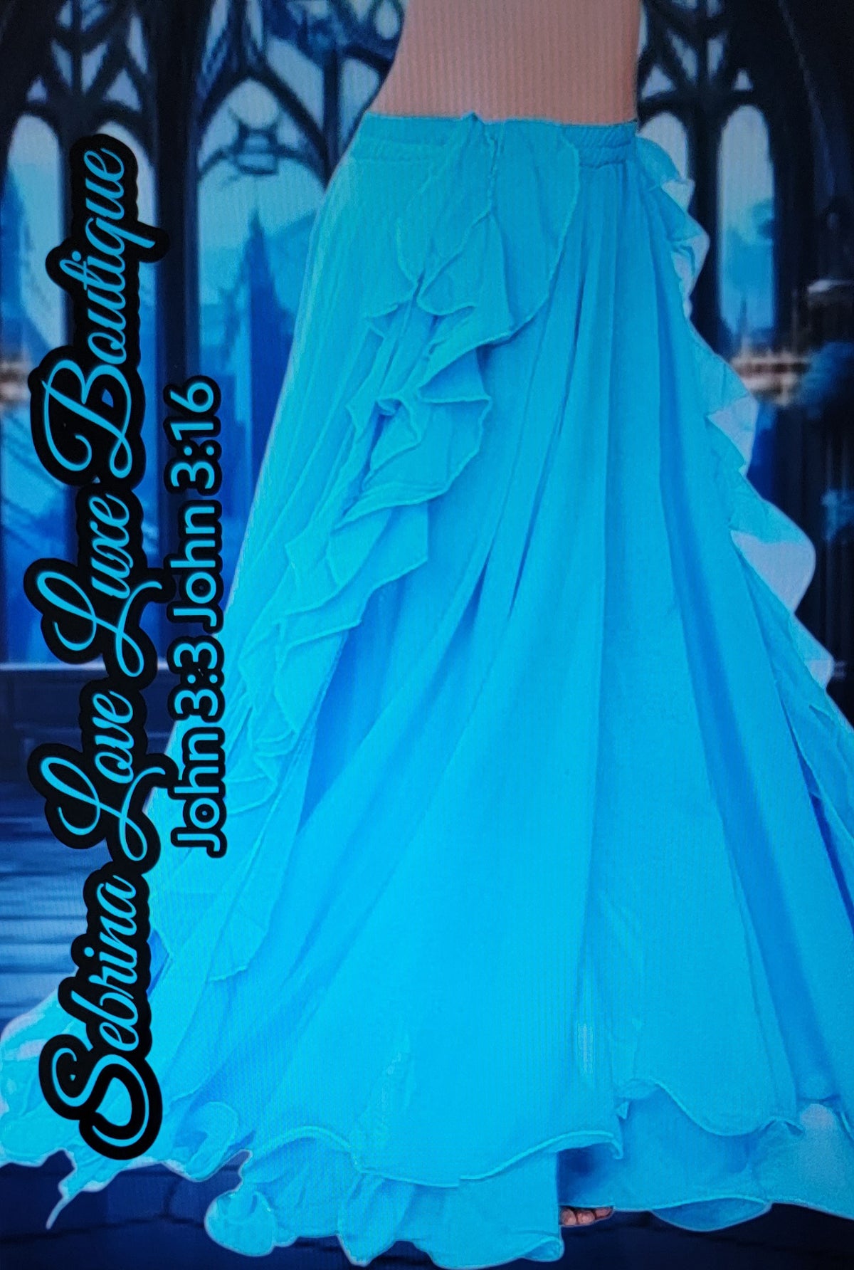 Romantic Ocean Blue Chiffon Ruffled Boho Maxi Skirt