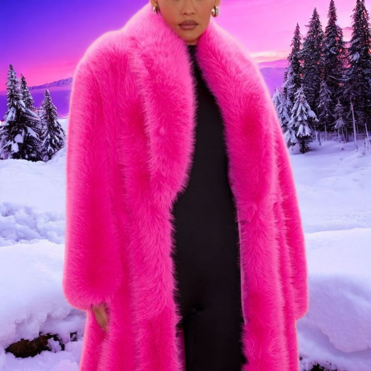 Hot Pink Faux Fur Maxi Coat