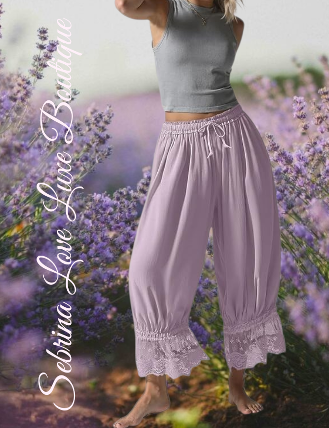 Romantic Victorian Inspired Lavender Boho Wide Leg Pantaloon Bloomer Harem Pants