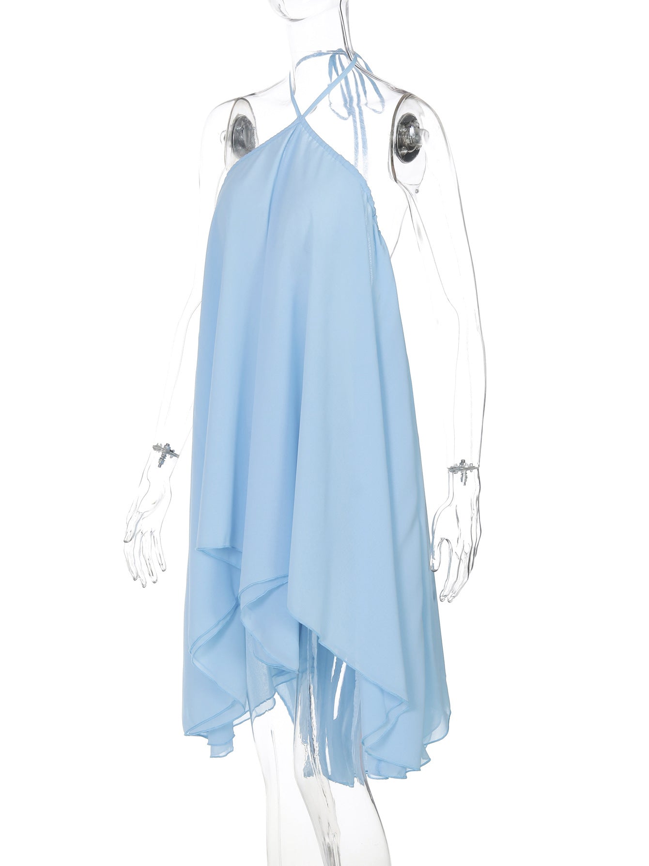 Sexy Baby Blue Chiffon Trapeze Mini Dress