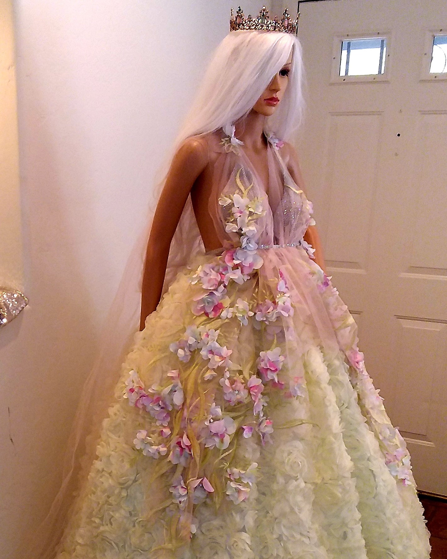 "HYACINTH" Pastel Watercolor 3D Floral Wedding Ballgown Set
