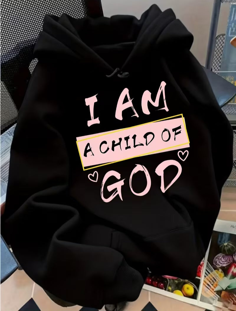 "I AM CHILD OF AM GOD" Graphic Black & Pink Scripture Hoodie Sweatshirt