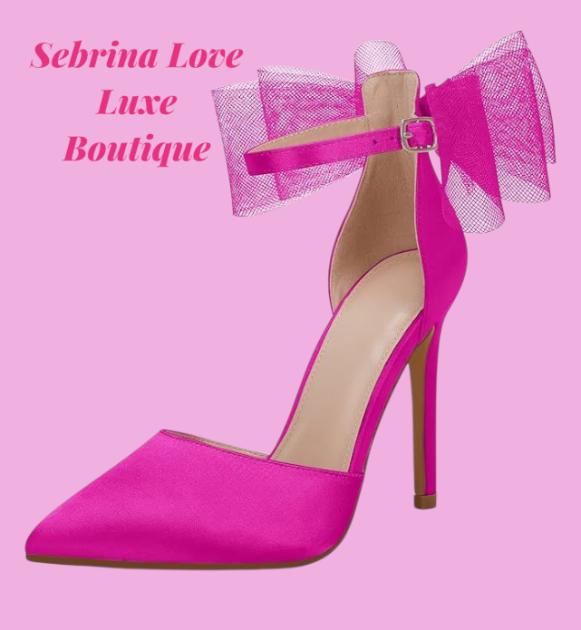 Elegant Pink Tulle Bow Detail Ankle Strap Heels