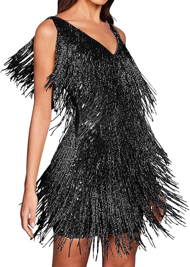 Sexy Black Fringe Gatsby Party Dress