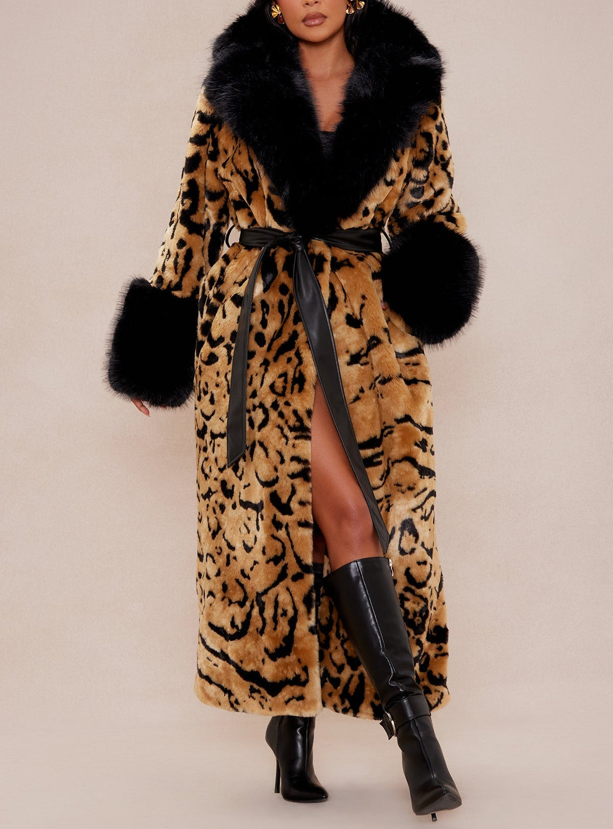 Luxe Plush Brown & Black Leopard Print Faux Fur Coat