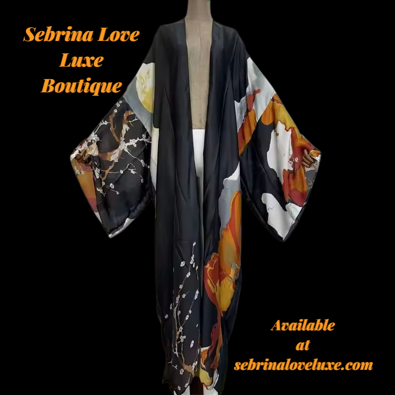 Exotic Black & Gold Multicolor Kimono Robe