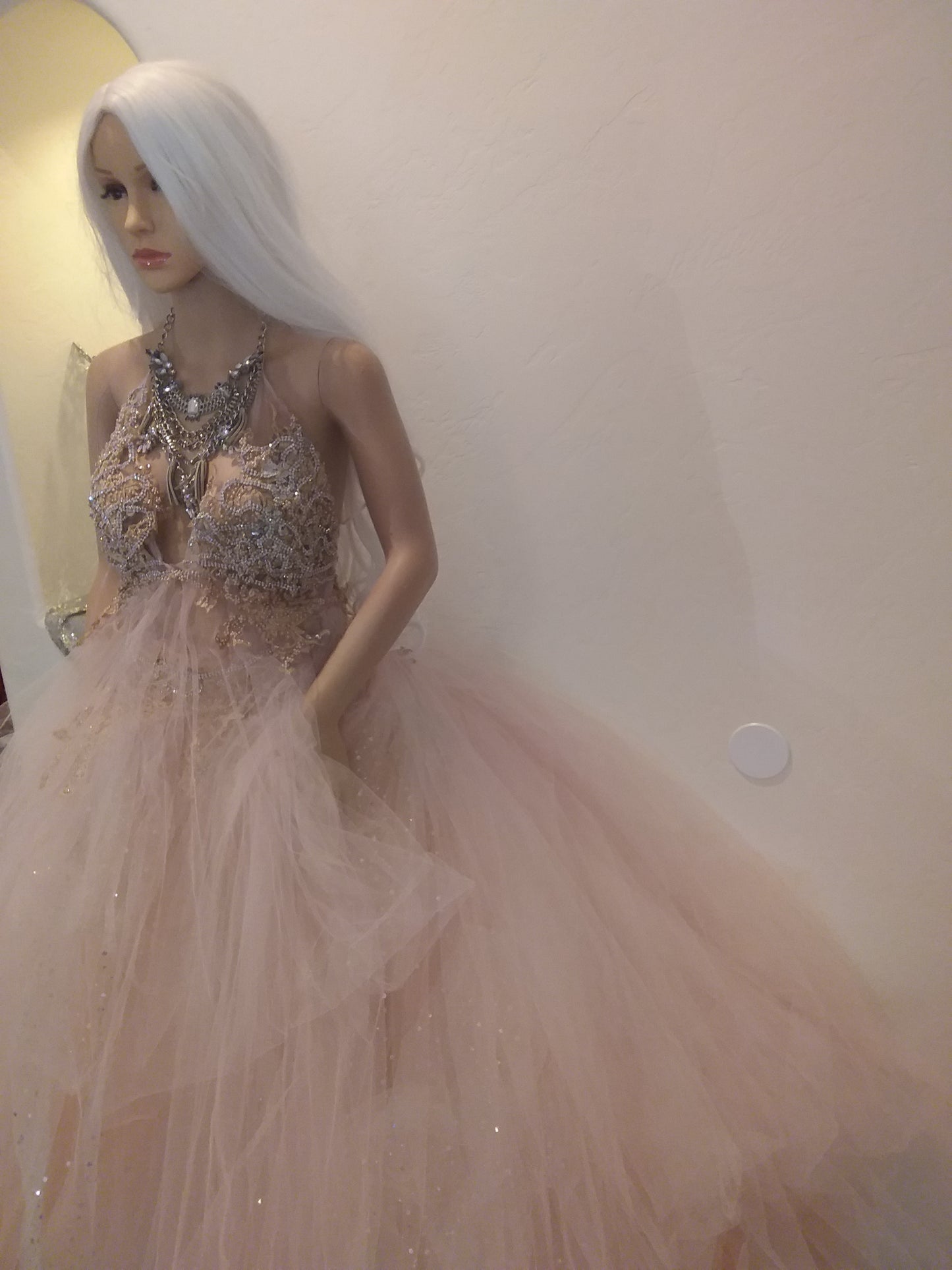 "ANNABELLA"Boho Blush Lace & Tulle Wedding Ballgown Set