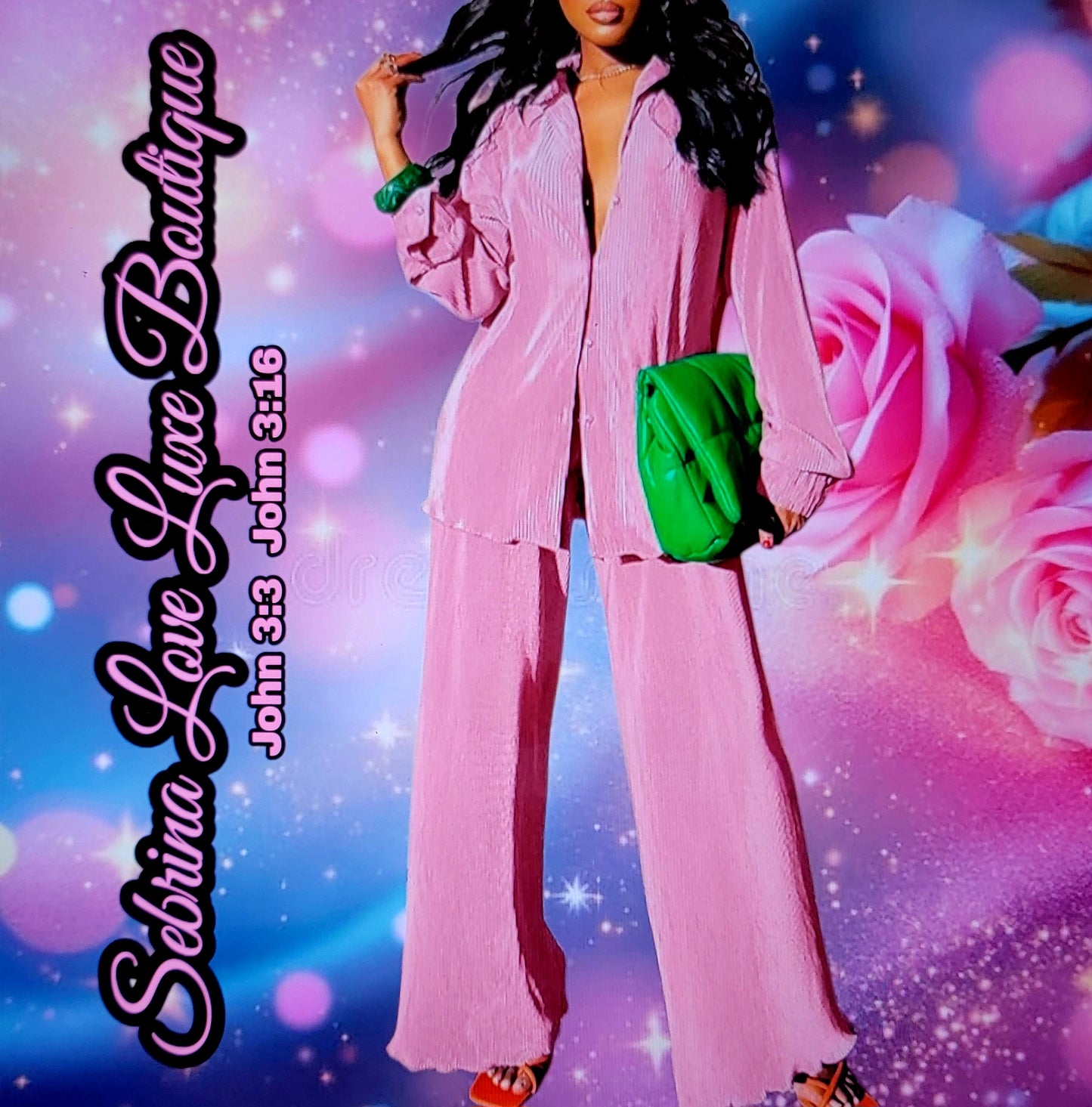 Chic Soft Pink Pleated Tunic Button Closure & Pants Set