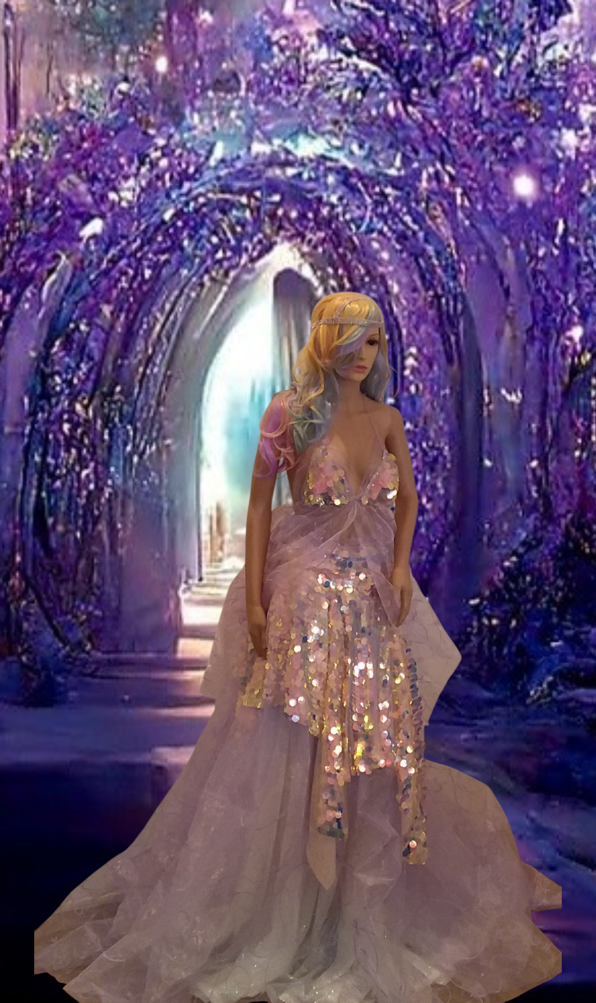 The "CELESTE" Iridescent Unicorn Sequin Lavender Tulle Crystal Wedding Ballgown Set