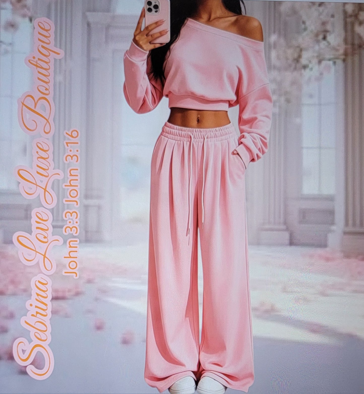 Cozy Soft Pink Cropped Hoodie & Wide Leg Jogger Set